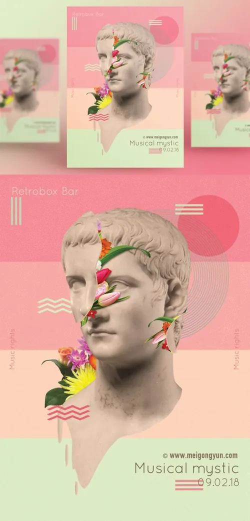 人物鲜花抽象艺术海报PSD素材模板Figure Abstract Art Poster