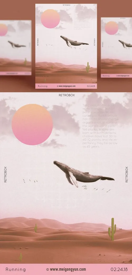 沙漠飞鱼抽象艺术海报PSD素材模板Figure Abstract Art Poster