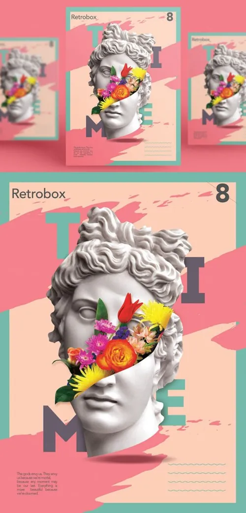 人物雕像鲜花抽象艺术海报PSD素材模板Figure Abstract Art Poster