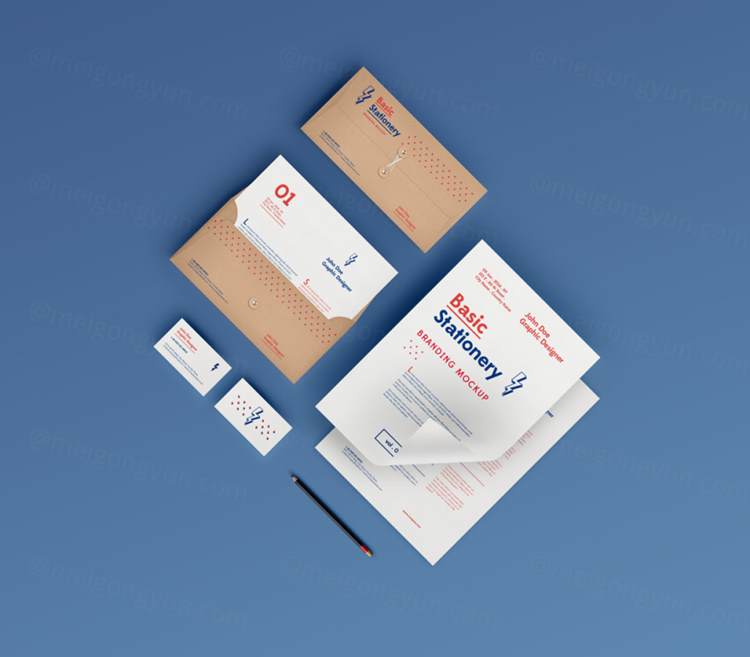 现代时尚风格VI整套提案贴图样机PSD模板Basic Stationery Branding