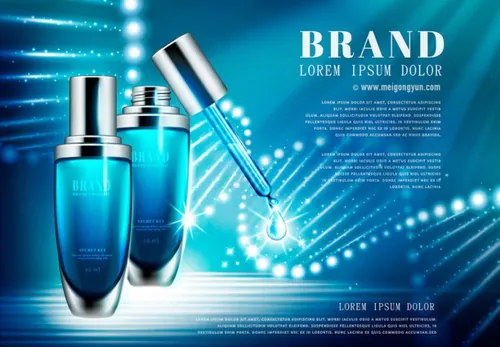 高端蓝色精华护肤品AI矢量海报模板Cosmetic posters template