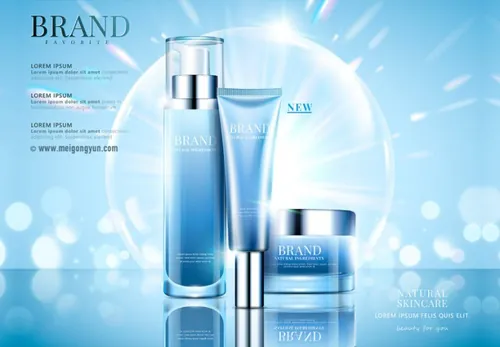 高端蓝色护肤品套装AI矢量海报模板Cosmetic posters template