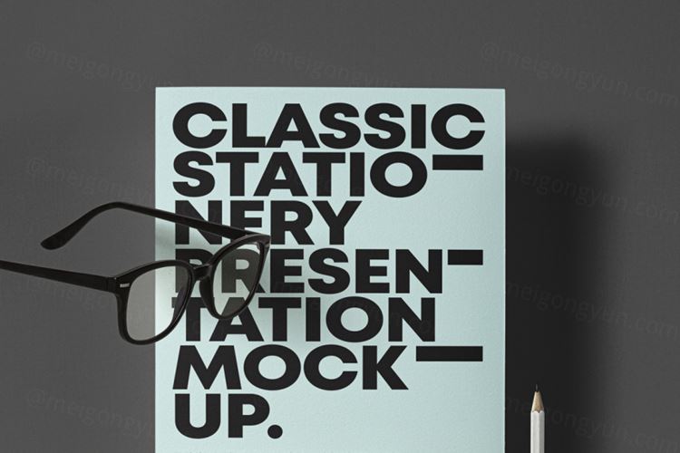 一款带有文具的醒目的经典psd品牌样机 Classic Psd Stationery Mockup Set