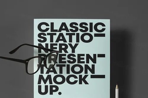一款带有文具的醒目的经典psd品牌样机 Classic Psd Stationery Mockup Set