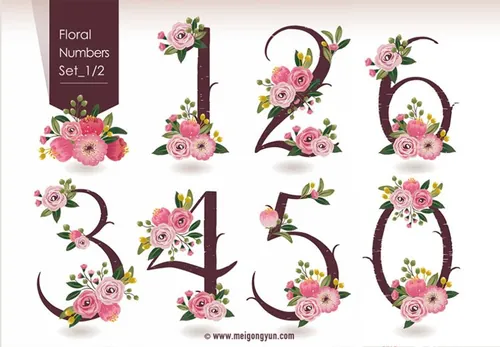 春天春季手绘鲜花字母矢量元素Vectored flowers