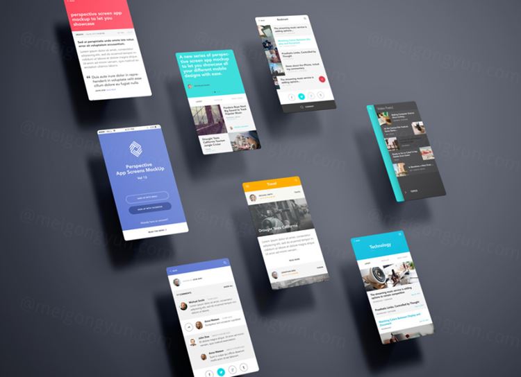 应用程序屏幕模型的精妙透视图样机 Perspective App Screens Mock-Up 13