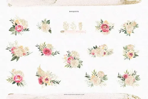 水彩画牡丹与黄金插画 Watercolor Peony  G