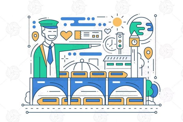 火车站主题线性设计风格矢量插画 Railway Station – l