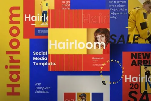 热情洋溢的女性Ins新媒体宣传排版海报PSD模板 HAIRLOOM-S