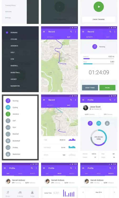 完美的安卓Material UI Kit套装下载[for运动健身,PS