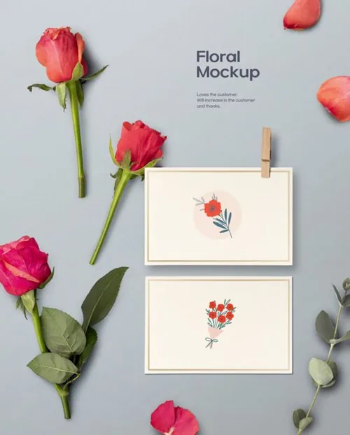 粉色春天春季花朵花瓣树叶玫瑰花花卉场景日历装饰样机PSD海报模板