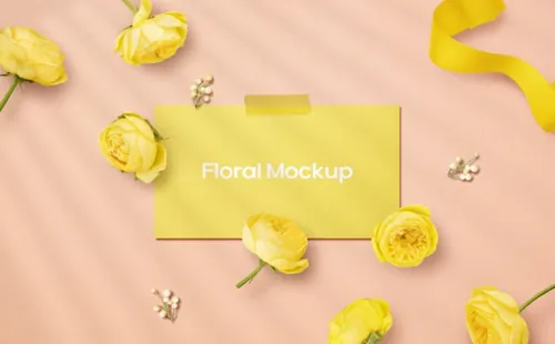 黄色花朵春天春季花瓣花卉场景卡片明信片装饰样机PSD海报模板