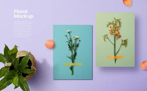 花朵春天春季花瓣花卉场景明信片装饰样机PSD海报模板