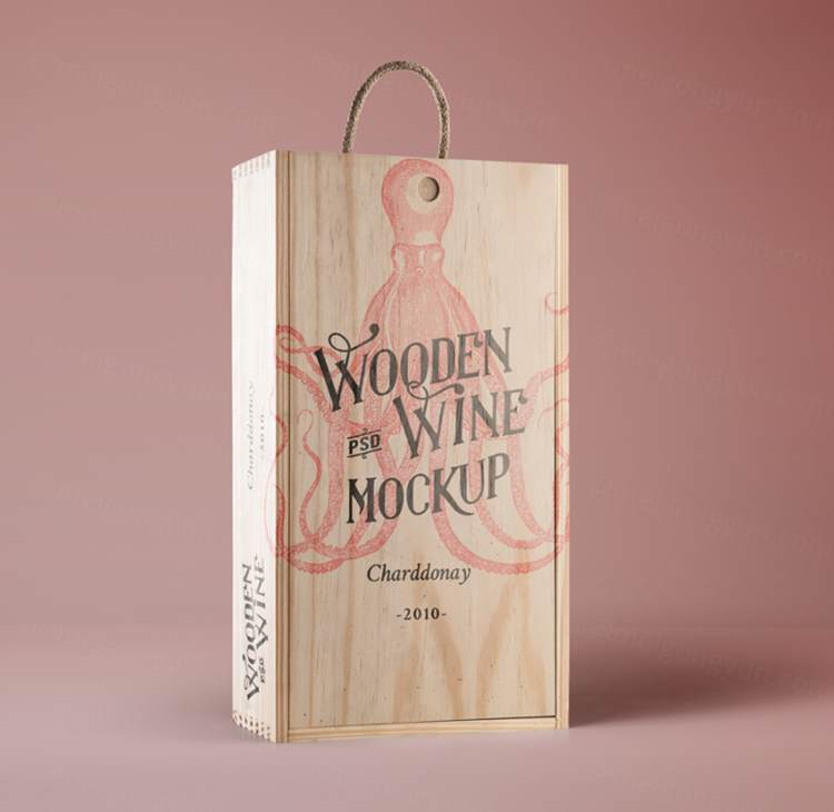 红酒木盒子样机 Psd Wine Wood Box Mockup Vol3