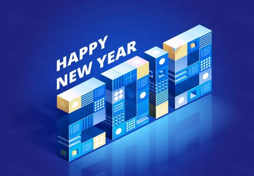 2019新年快乐2.5D等距设计创新理念数字技术矢量插图素材
