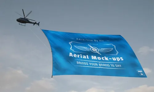 模拟无人机飘扬旗帜贴图模版素材 Aerial Mock-ups Helicopter