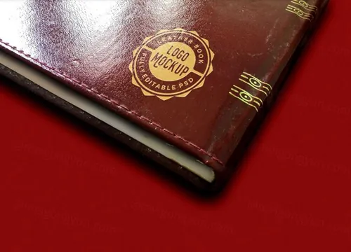 复古皮革书标志贴图PSD模板Vintage Leather Book Logo Mockup