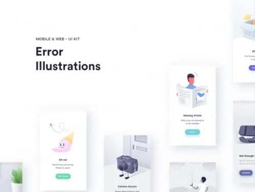 时尚卡通移动和Web 404错误页面插图UI工具包Empty States Er