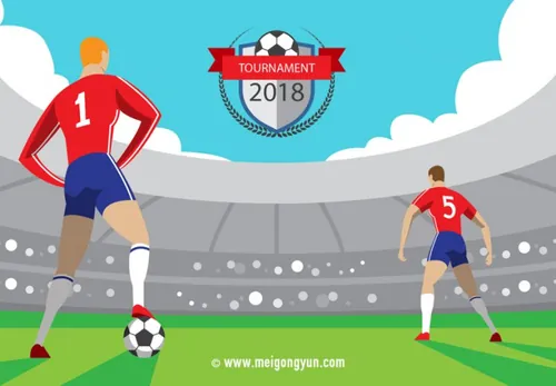 俄罗斯世界杯国际足球比赛对阵卡通海报挂画设计模板ai EPS矢量素材