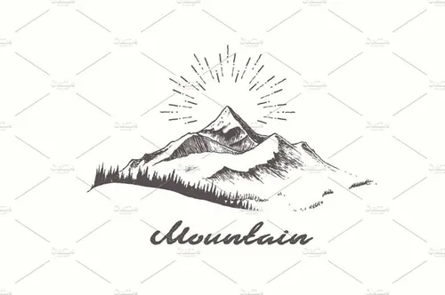 手绘山峰图案设计素材Mountain logotype with sunbursts、