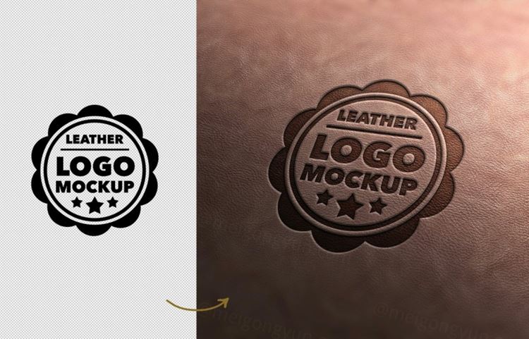 棕色皮革压印logo设计展示样机