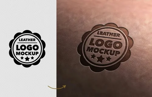 棕色皮革压印logo设计展示样机
