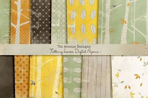 彩色系列纹理图案无缝背景Falling Leaves Digital Papers