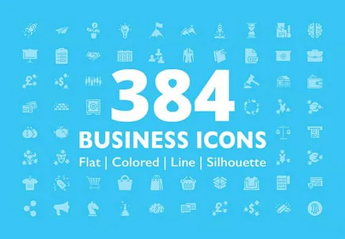 384个业务金融财务启动交易会议电子商务SEO矢量图标集Business Ico
