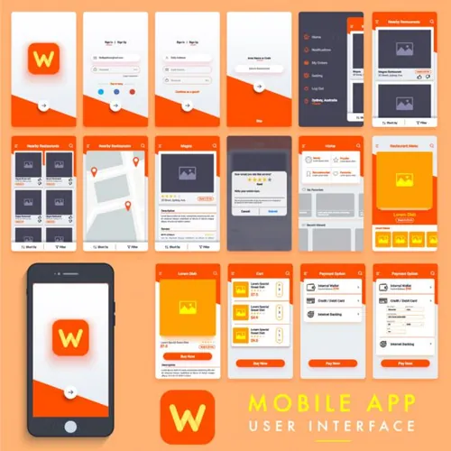 时尚餐厅家庭购物支付移动手机应用程序UI工具包设计素材Mobile A