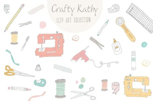 可爱的缝纫工具矢量插图Crafty Kathy Clip Art-amp; Vector
