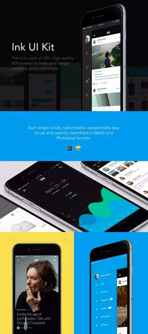 一套专业的iOS Ui kits打包下载 for PSD,Sketch