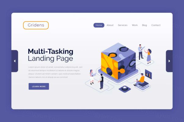 多任务处理概念插画网站Banner图模板 Gridens – Hero