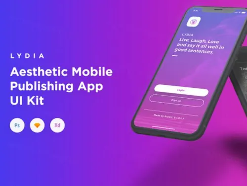 紫色时尚社交媒体博客交友移动手机APP UI工具包Lydia UI Kit