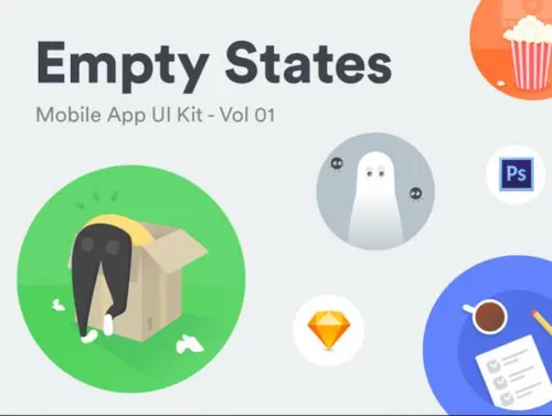 时尚卡通空状态移动手机应用程序APP UI插图工具包Empty States