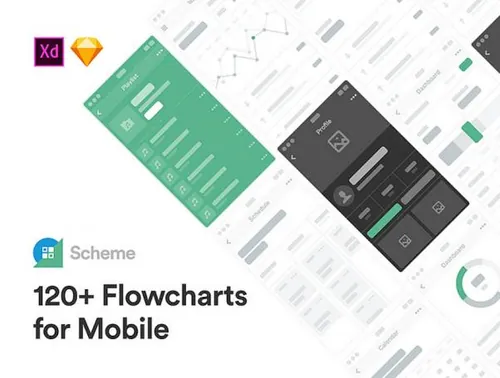 120+移动UX原型设计流程图工具包Scheme Mobile Flowchar