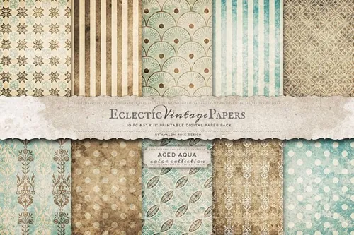 彩色系列纹理图案无缝背景Printable Papers - Aged Aqua