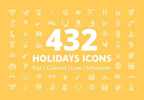 432个旅行度假婚礼万圣节感恩节情人节圣诞节复活节矢量图标集Holidays I