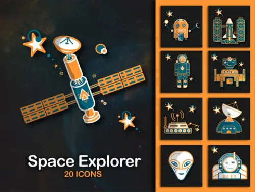 20个世界太空探险家宇航员矢量彩色图标集Space Explorer Icons