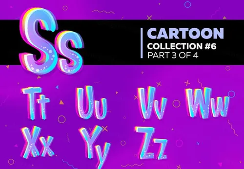 卡通式儿童漫画明亮多彩矢量3D字母特效素材 Cartoon Collection