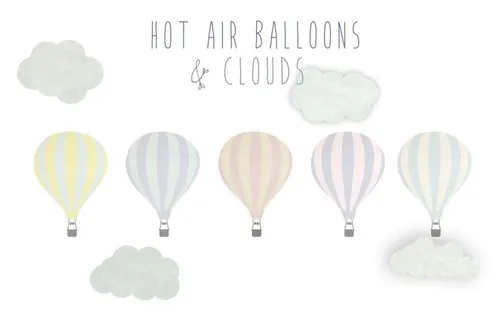 手绘热气球设计素材Hot air balloons clip art set 1