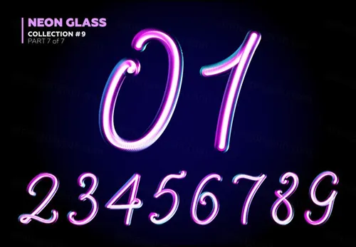 霓虹灯3D玻璃夜光特效字母字体矢量素材 Neon Glass