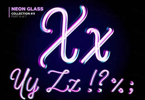 霓虹灯3D玻璃夜光特效字母字体矢量素材 Neon Glass