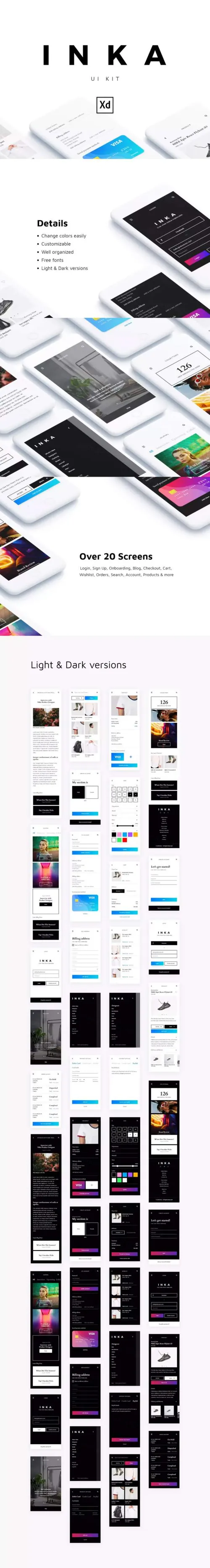 时尚简约的高端电商APP UI KITS模板下载[XD]