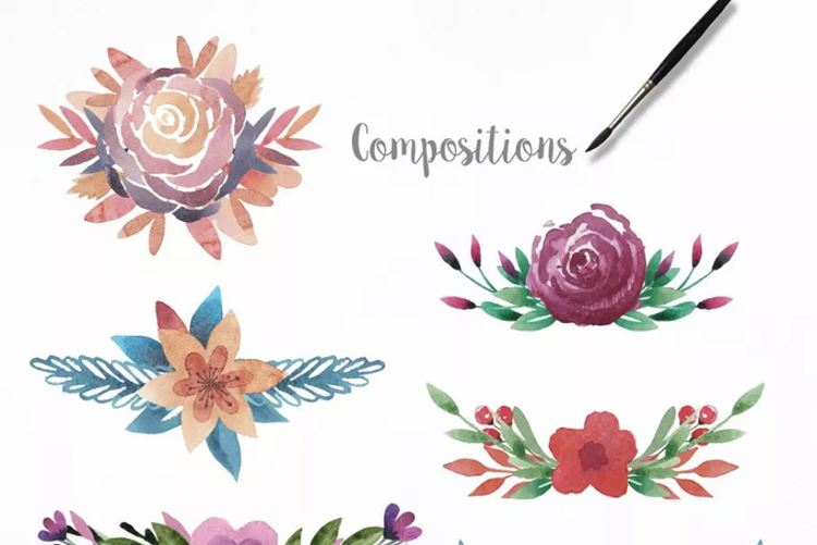 水彩花卉装饰框纹理  Watercolor Frames a