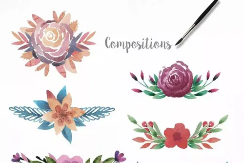 水彩花卉装饰框纹理  Watercolor Frames a