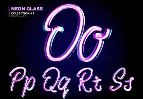 霓虹灯3D玻璃夜光特效字母字体矢量素材 Neon Glass