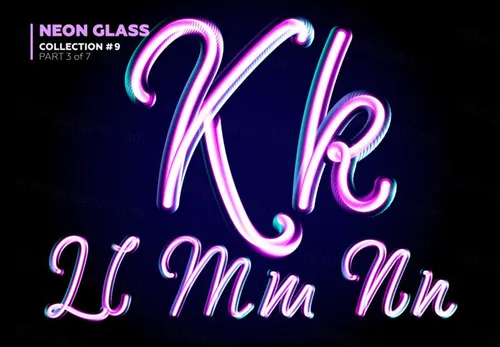 霓虹灯3D玻璃夜光特效字母字体矢量素材 Neon Glass