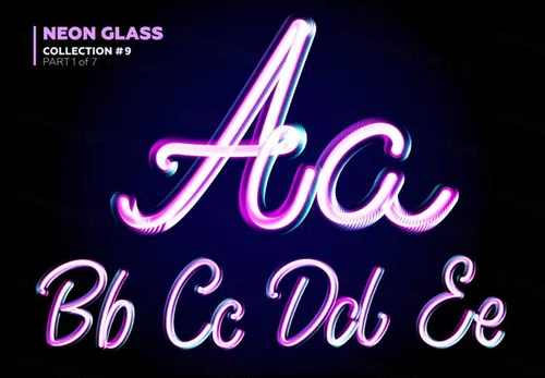 霓虹灯3D玻璃夜光特效字母字体矢量素材 Neon Glass