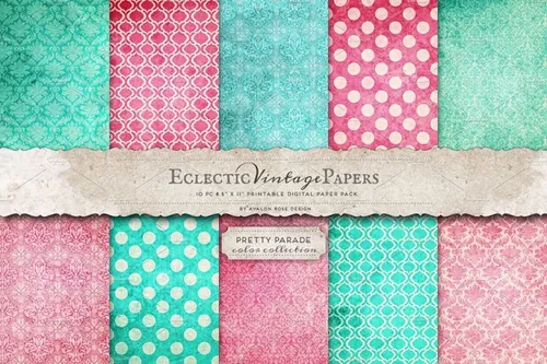 洋红色和绿松石纹理图案无缝背景Printable Papers - Pretty Parade