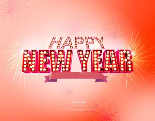 Happy New Year 新年电商大促活动3D立体主题字打折促销海报PSD模板